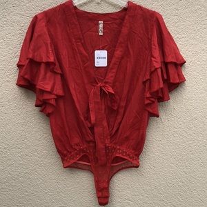 NWT! - FREE PEOPLE Intimately Ruffle Sleeve Blouse Bodysuit